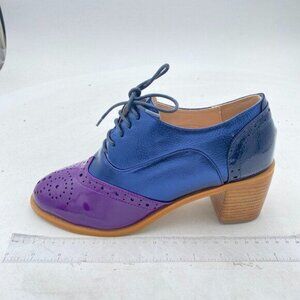 FOWT Women's Perforated Lace-Up Oxfords Almond Toe Mid Chunky Heel Brogues